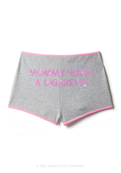 Rhinestone Mommy Needs Cigarette Y2K Booty Shorts Cherrykitten