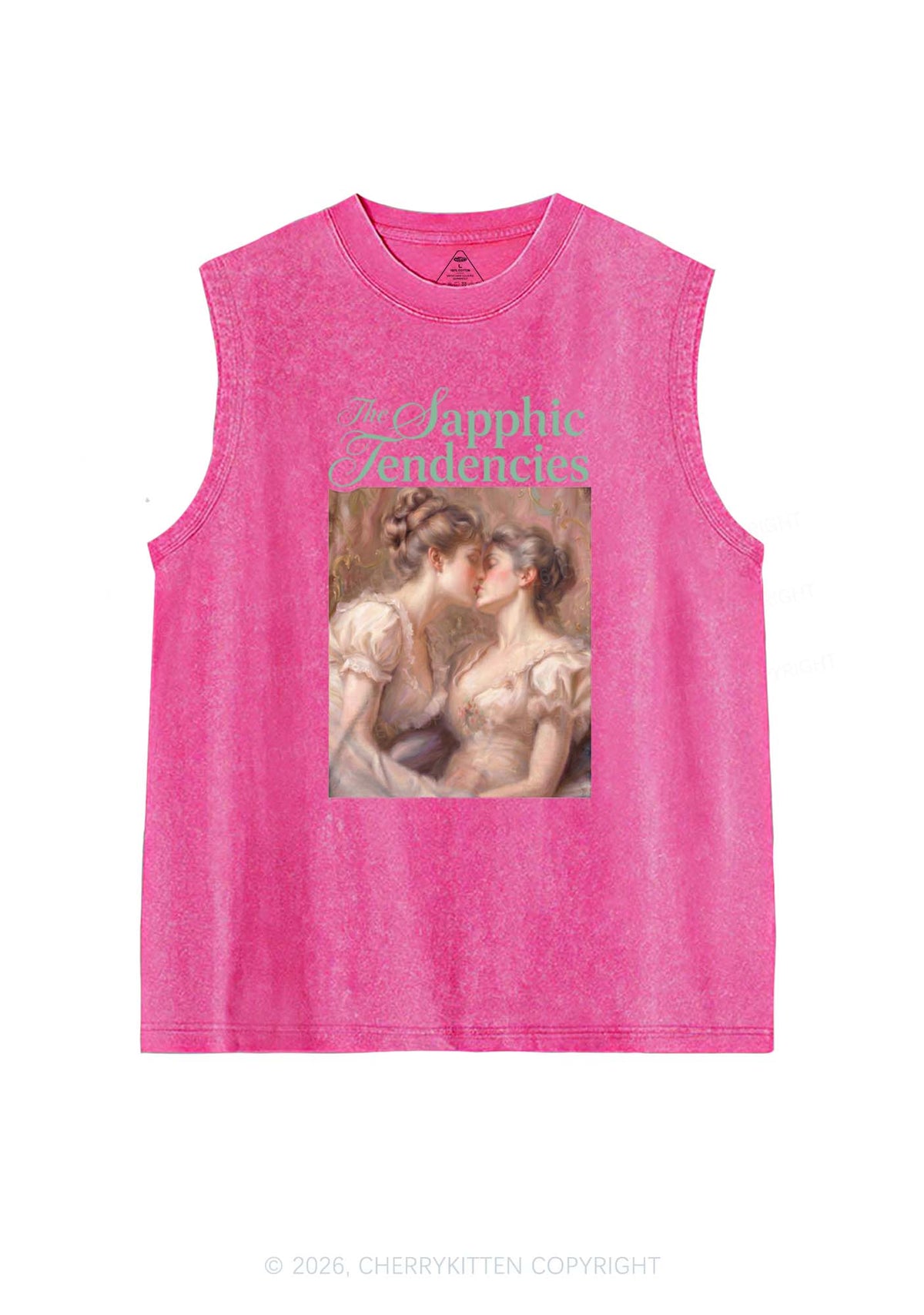 The Sapphic Tendencies Kiss Pride Y2K Washed Muscle Tank Cherrykitten