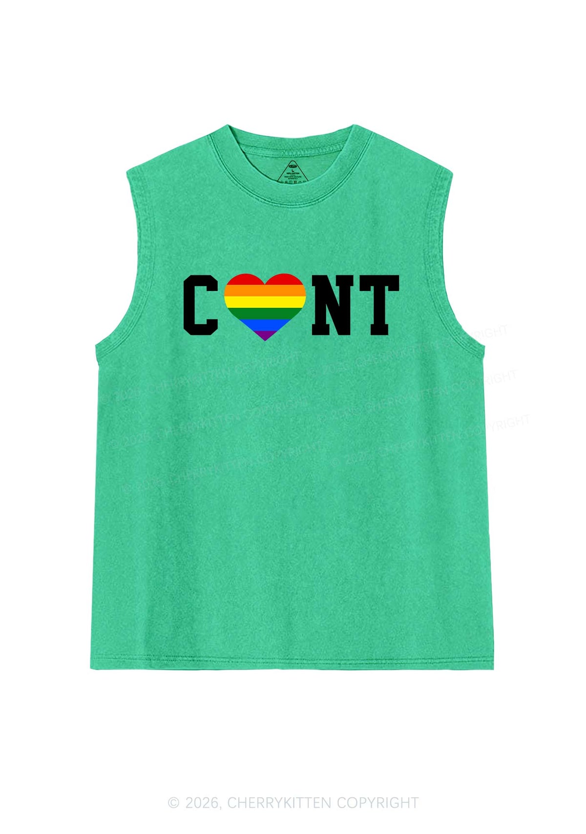 Rainbow Heart Cxxt Pride Y2K Washed Muscle Tank Cherrykitten