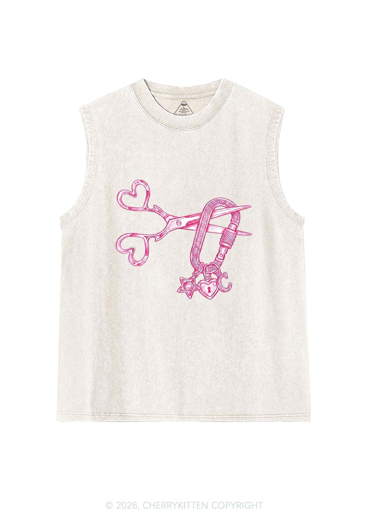 Pink Scissors Lock Charm Pride Y2K Washed Muscle Tank Cherrykitten