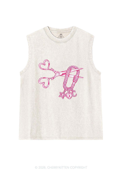 Pink Scissors Lock Charm Pride Y2K Washed Muscle Tank Cherrykitten