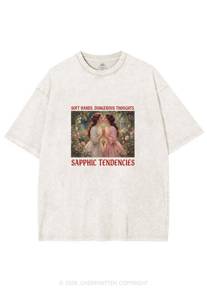 Soft Sapphic Tendencies Pride Y2K Shirts Washed Tee Cherrykitten