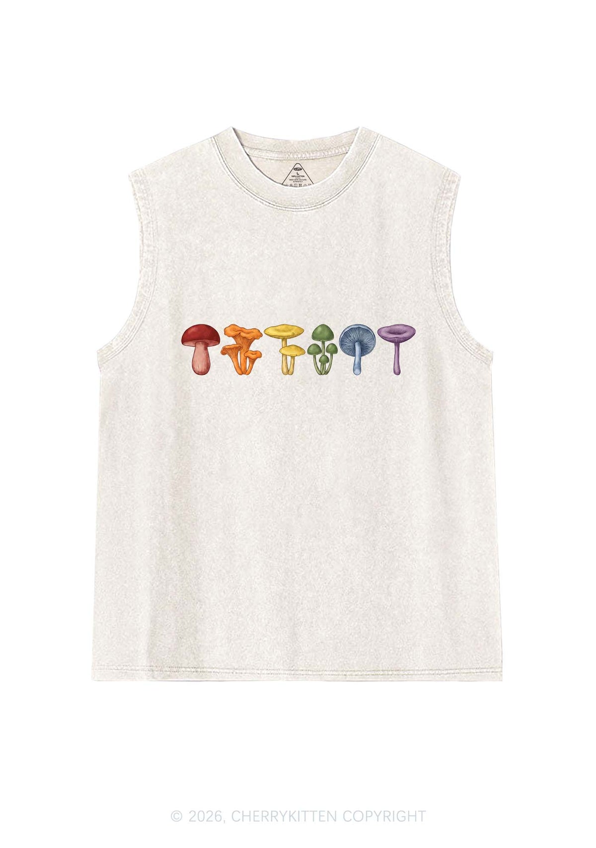 Rainbow Mushroom Pride Y2K Washed Muscle Tank Cherrykitten