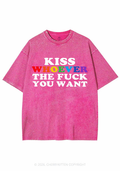 Kiss Whoever You Want Pride Y2K Shirts Washed Tee Cherrykitten