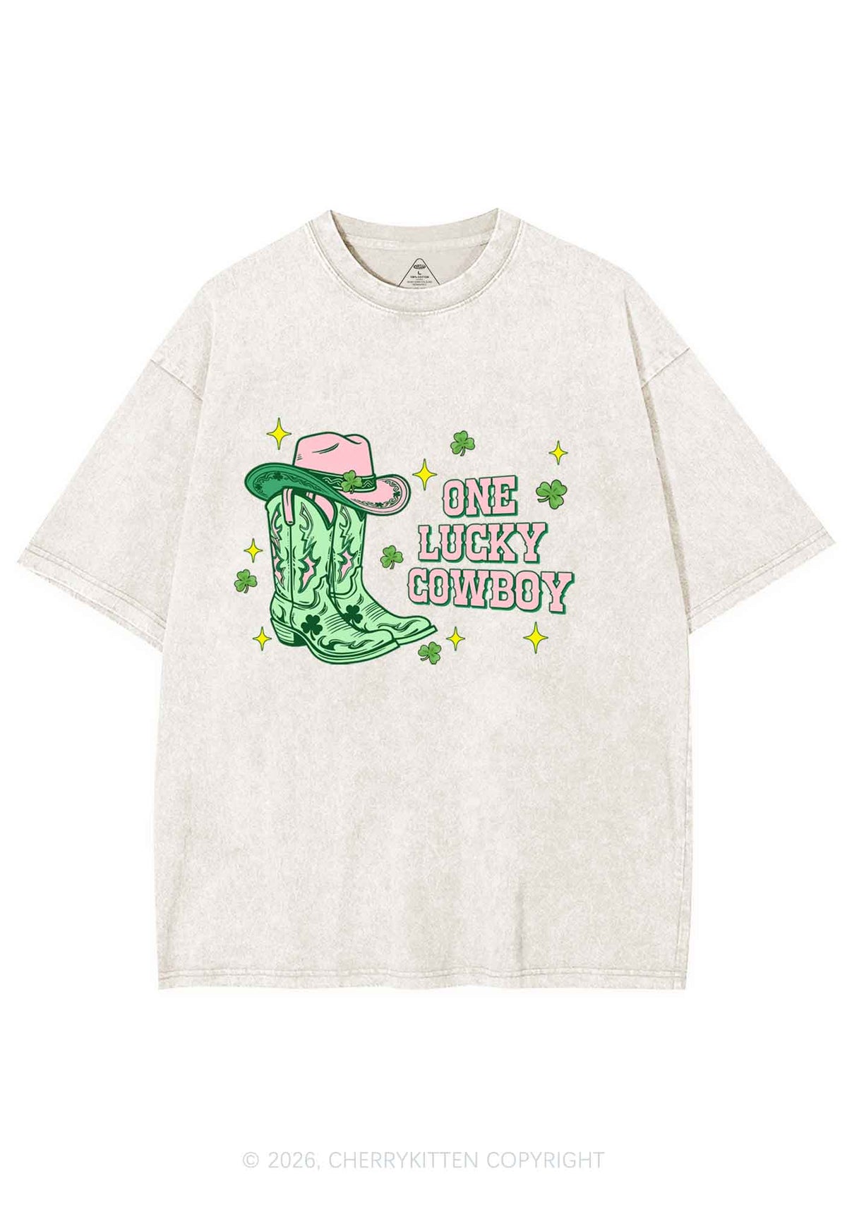One Lucky Cowboy Boots St Patricks Y2K Shirts Washed Tee Cherrykitten