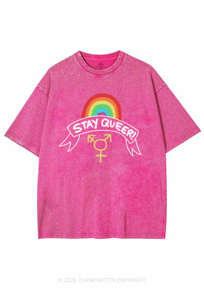 Stay Queer Pride Y2K Shirts Washed Tee Cherrykitten