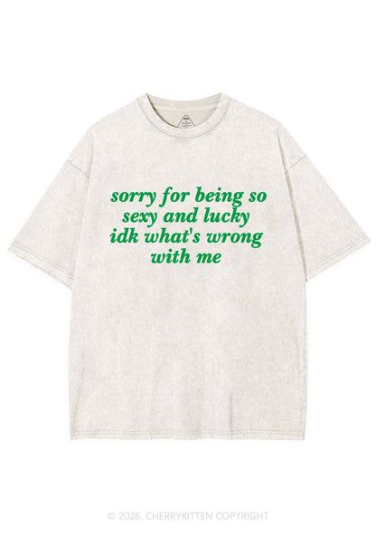 Sorry For Being So Lucky St Patricks Y2K Shirts Washed Tee Cherrykitten