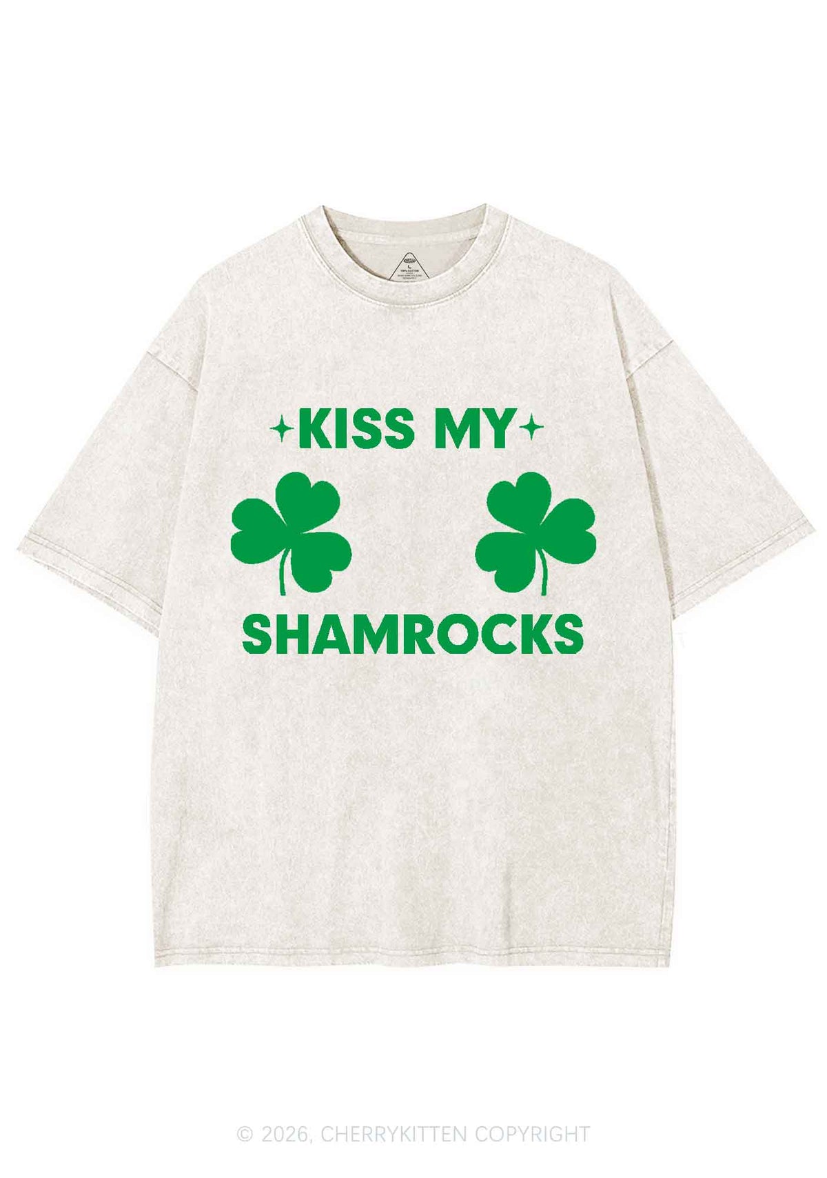 Kiss My Shamrocks St Patricks Y2K Shirts Washed Tee Cherrykitten