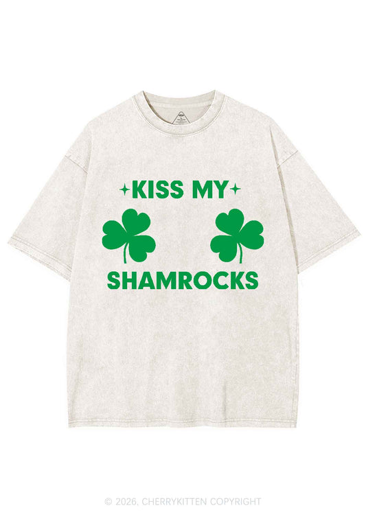 Kiss My Shamrocks St Patricks Y2K Shirts Washed Tee Cherrykitten