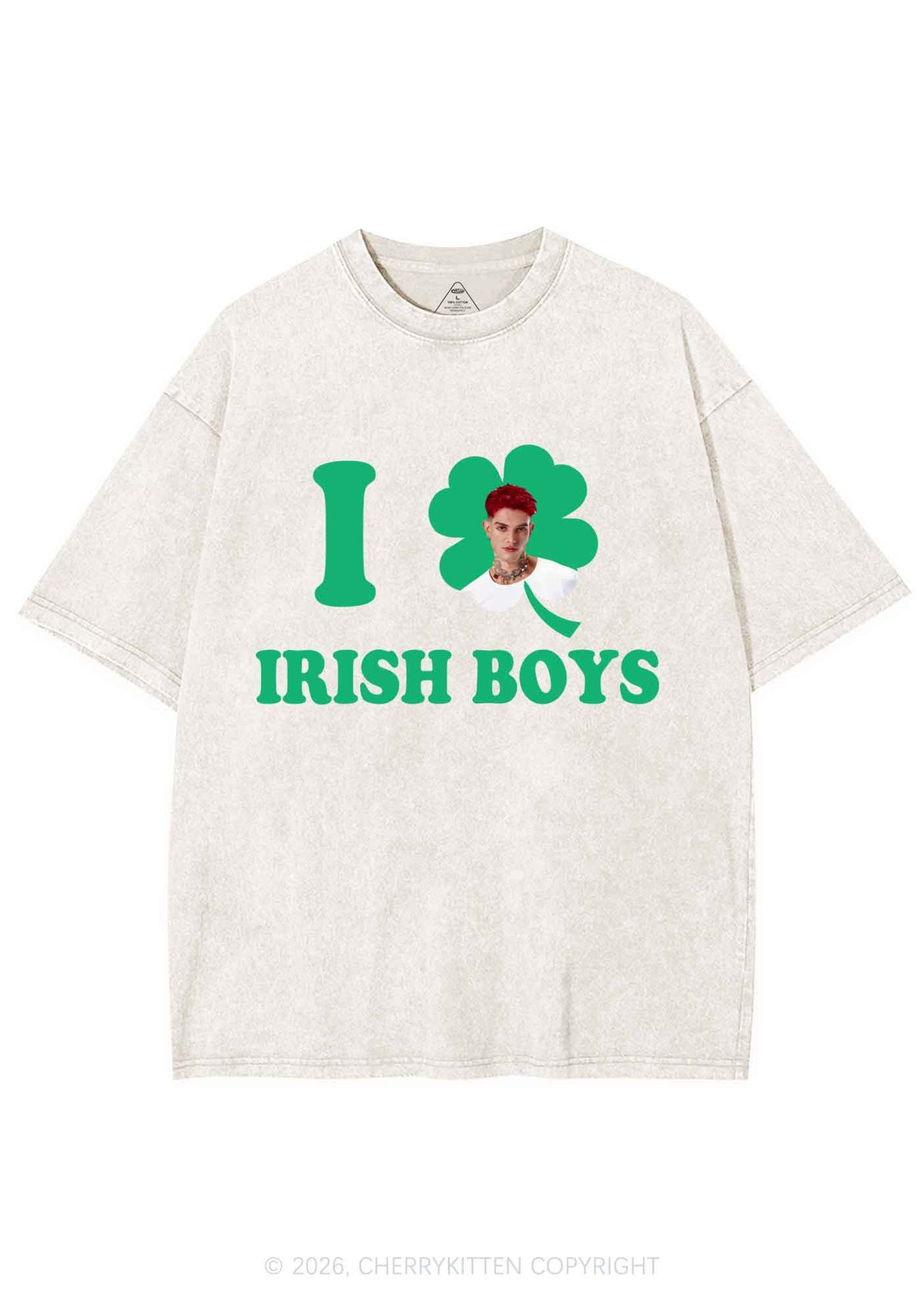 Custom I Love Shamrock Irish Boys St Patricks Y2K Shirts Washed Tee Cherrykitten