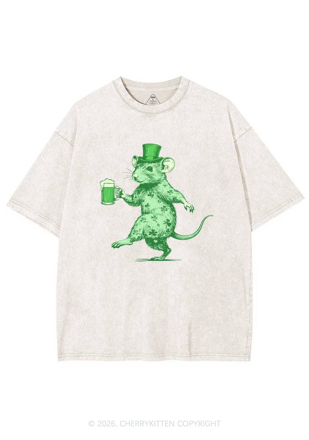 Green Drunk Rat St Patricks Y2K Shirts Washed Tee Cherrykitten