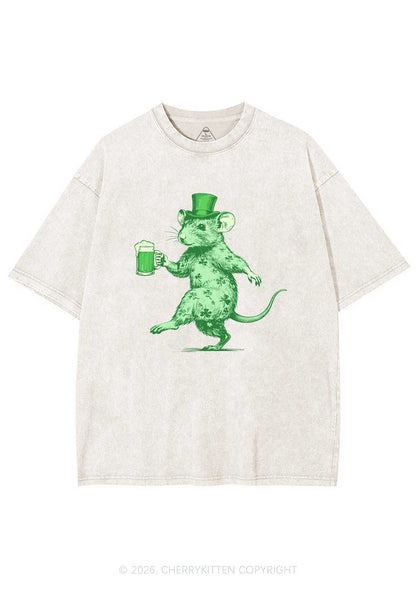 Green Drunk Rat St Patricks Y2K Shirts Washed Tee Cherrykitten