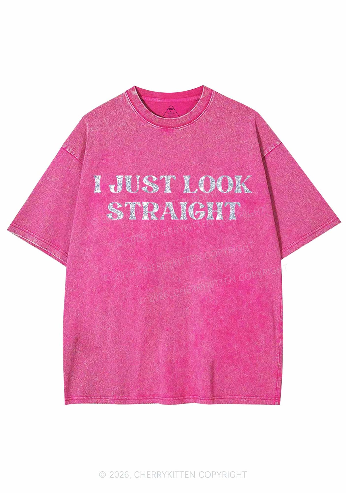 Glitter I Just Look Straight Y2K Shirts Washed Tee Cherrykitten