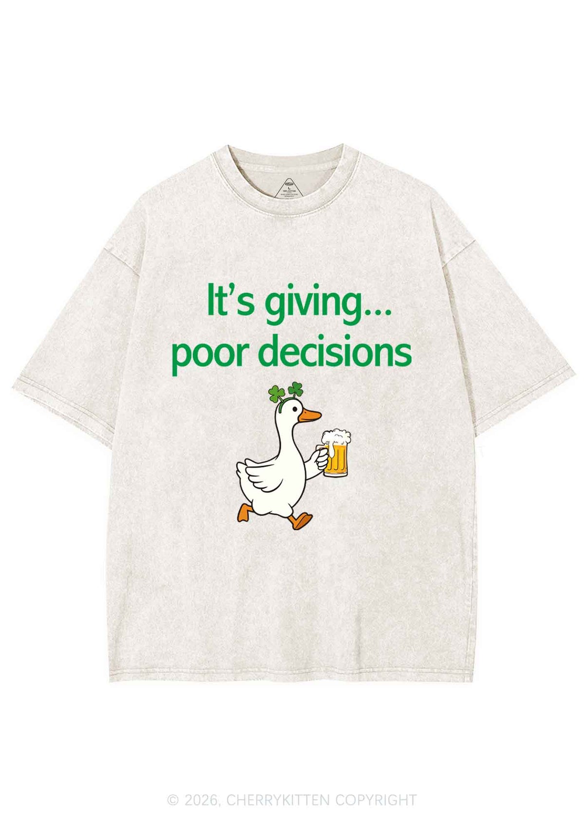 Its Giving Poor Decisions St Patricks Y2K Shirts Washed Tee Cherrykitten