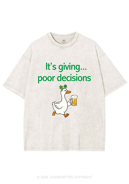 Its Giving Poor Decisions St Patricks Y2K Shirts Washed Tee Cherrykitten