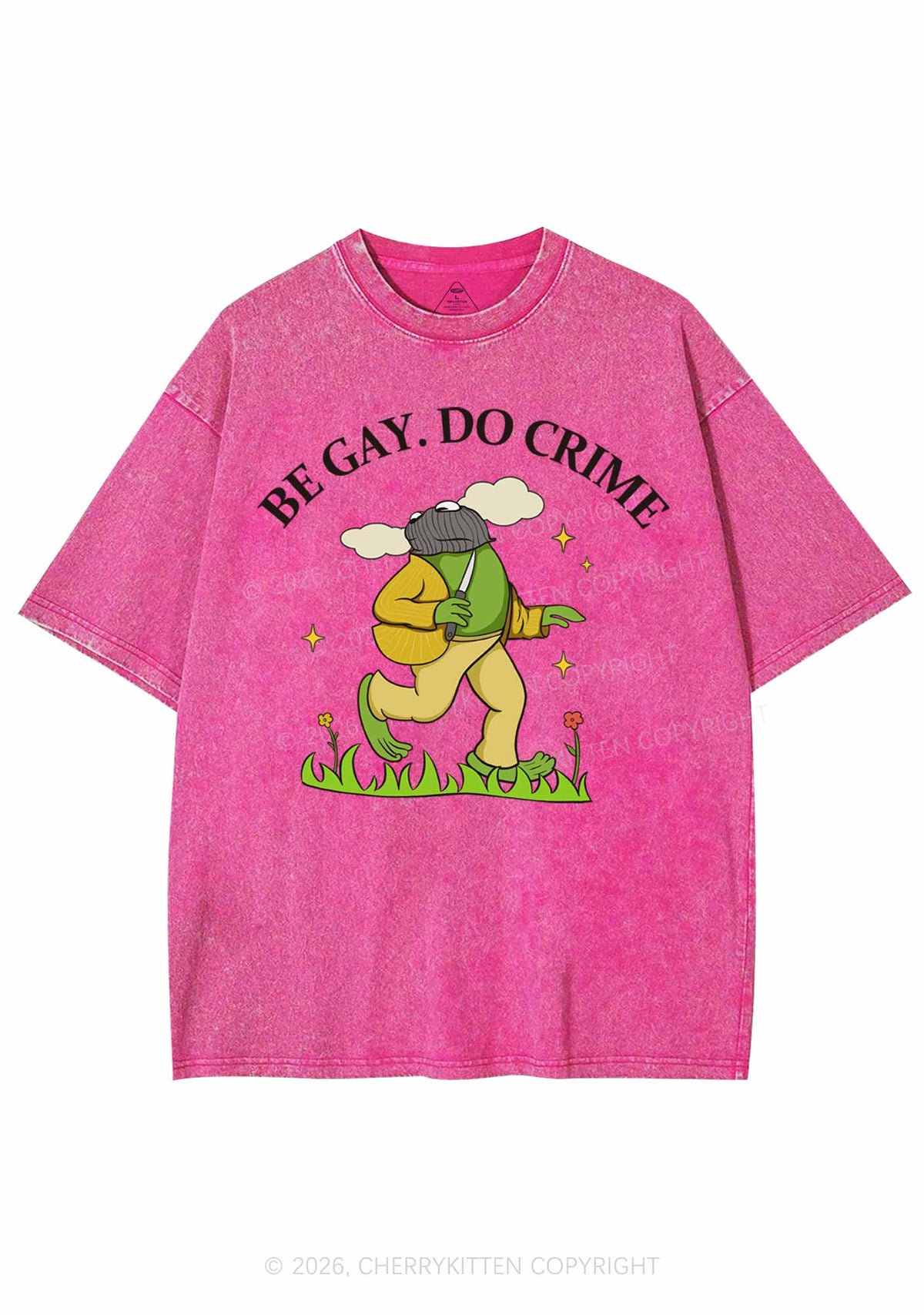 Be Gay Do Crime Frog Pride Y2K Shirts Washed Tee Cherrykitten