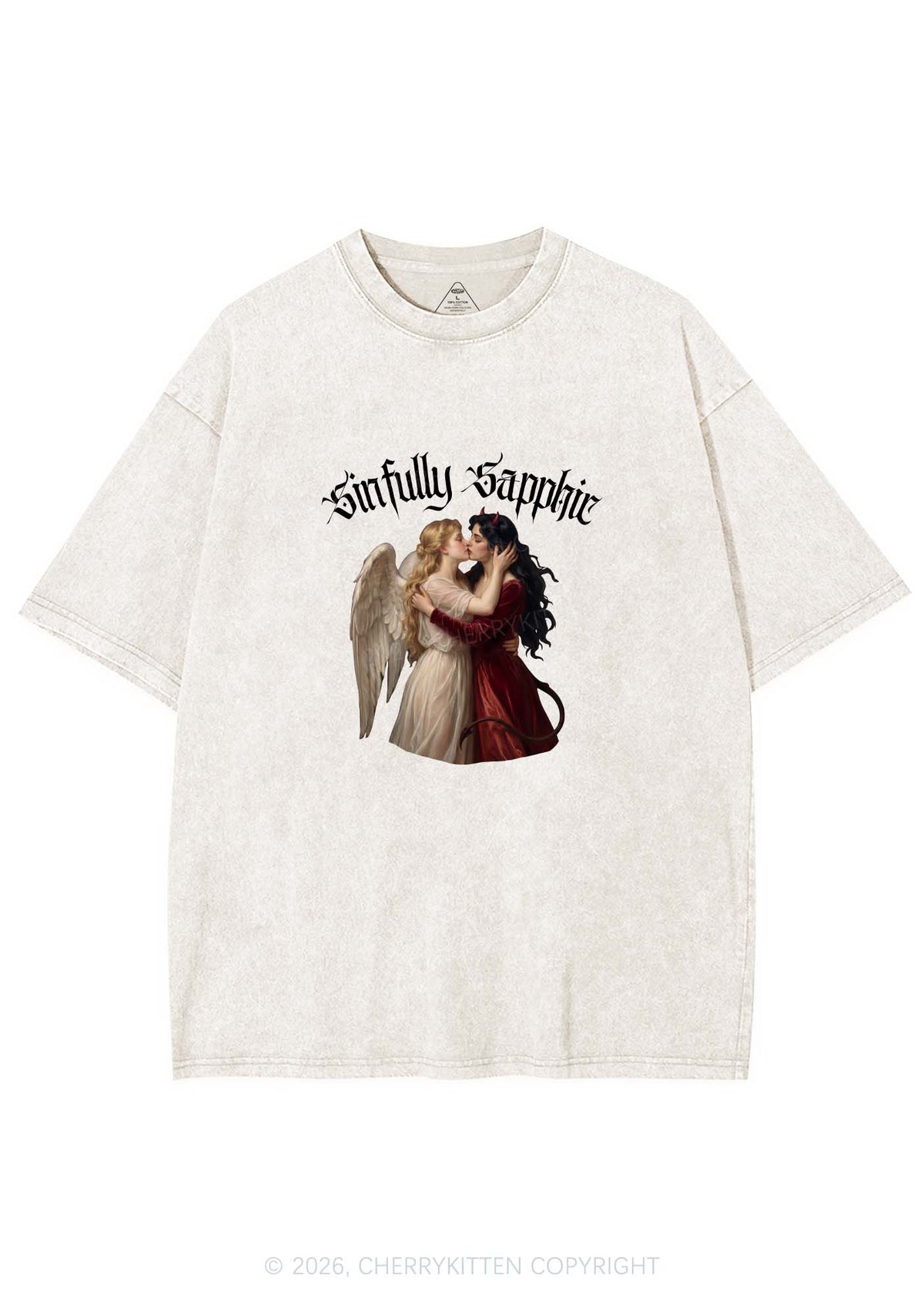 Sinfully Sapphic Pride Y2K Shirts Washed Tee Cherrykitten