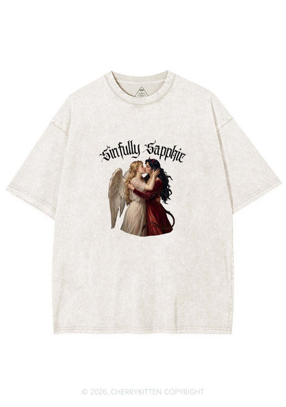 Sinfully Sapphic Pride Y2K Shirts Washed Tee Cherrykitten