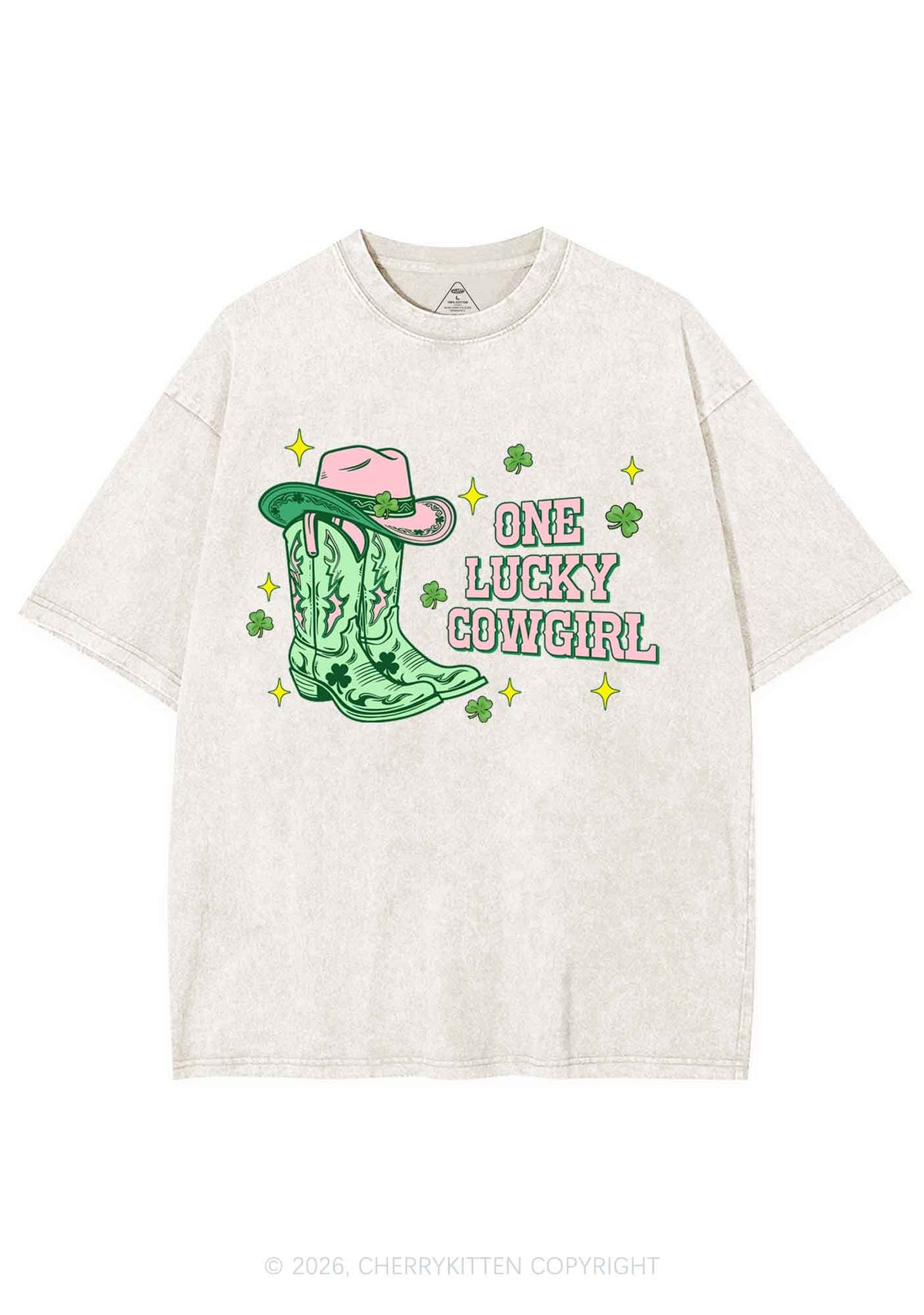 One Lucky Cowgirl Boots St Patricks Y2K Shirts Washed Tee Cherrykitten