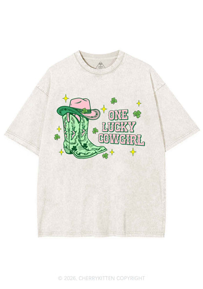 One Lucky Cowgirl Boots St Patricks Y2K Shirts Washed Tee Cherrykitten