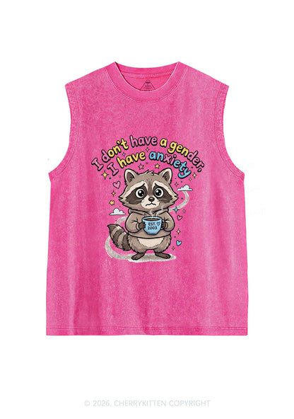 Raccoon I dont Have A Gender Pride Y2K Washed Muscle Tank Cherrykitten