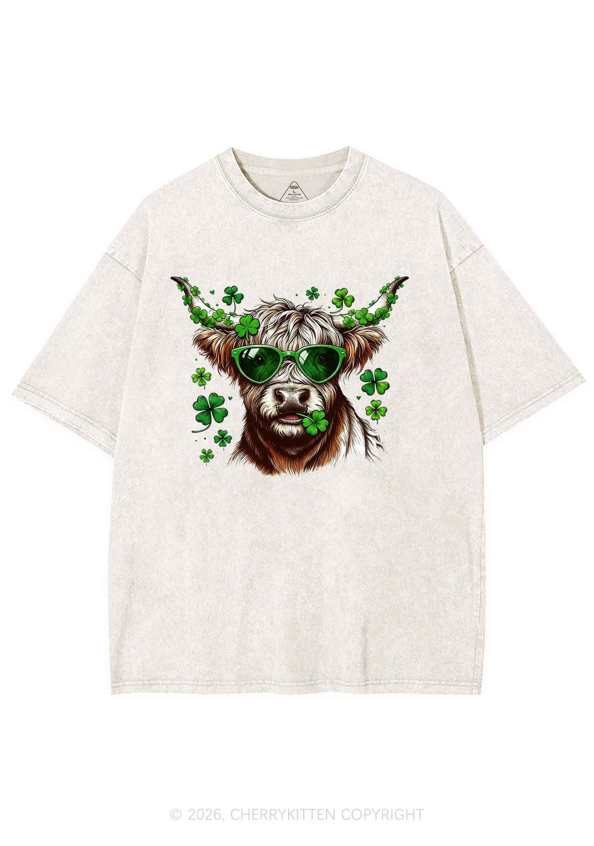 Highland Cow St Patricks Y2K Shirts Washed Tee Cherrykitten