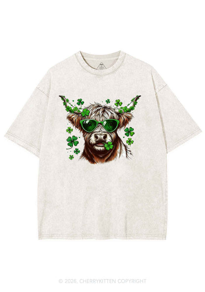 Highland Cow St Patricks Y2K Shirts Washed Tee Cherrykitten