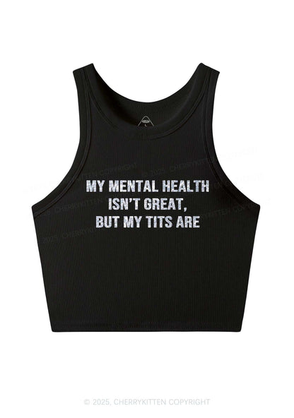 Glitter My Mental Health Isnt Great Y2K Crop Tank Top Cherrykitten