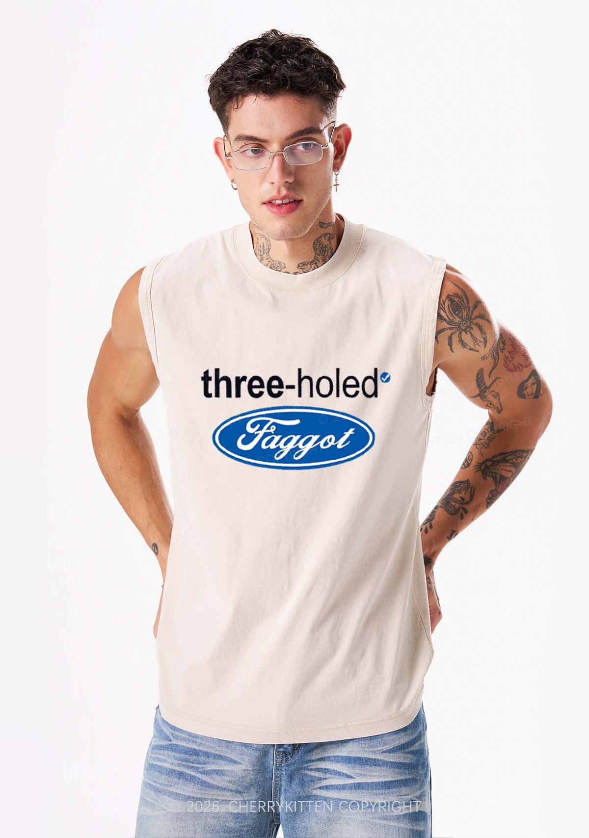 Three Holed Faggot Pride Y2K Washed Muscle Tank Cherrykitten
