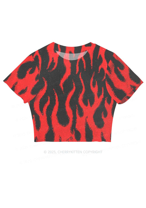Red Flame Y2K Mesh Crop Top Cherrykitten