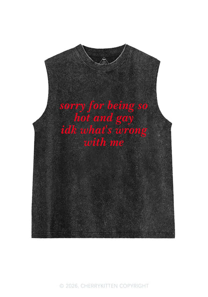 Sorry For Being Gay Pride Y2K Washed Muscle Tank Cherrykitten