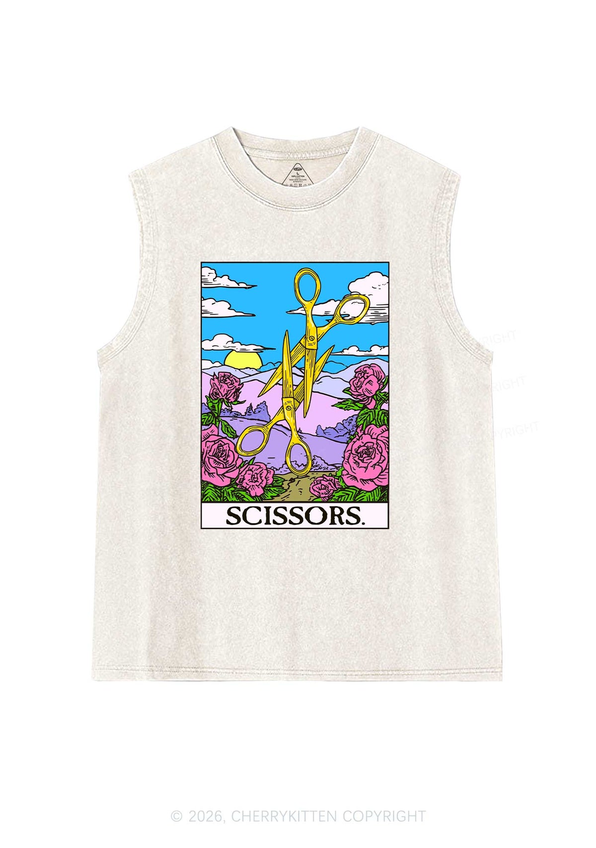Yellow Scissors Pride Y2K Washed Muscle Tank Cherrykitten