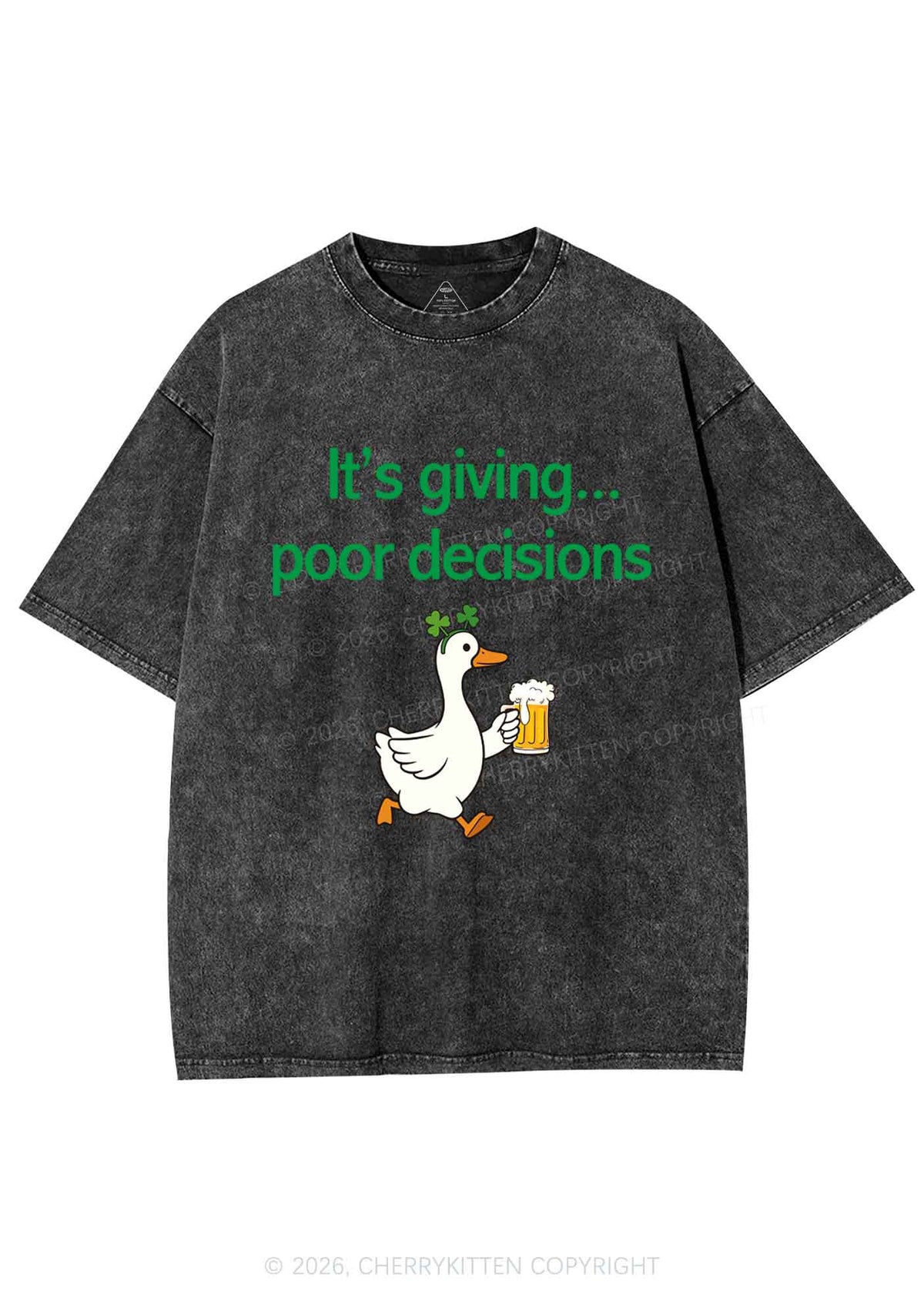 Its Giving Poor Decisions St Patricks Y2K Shirts Washed Tee Cherrykitten