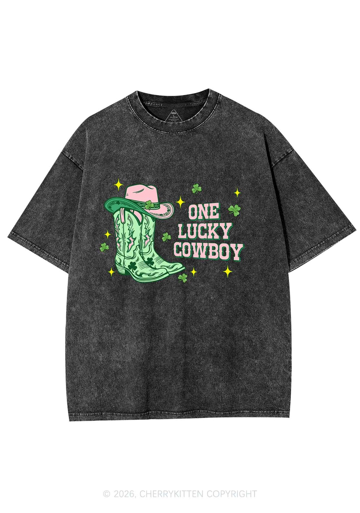 One Lucky Cowboy Boots St Patricks Y2K Shirts Washed Tee Cherrykitten