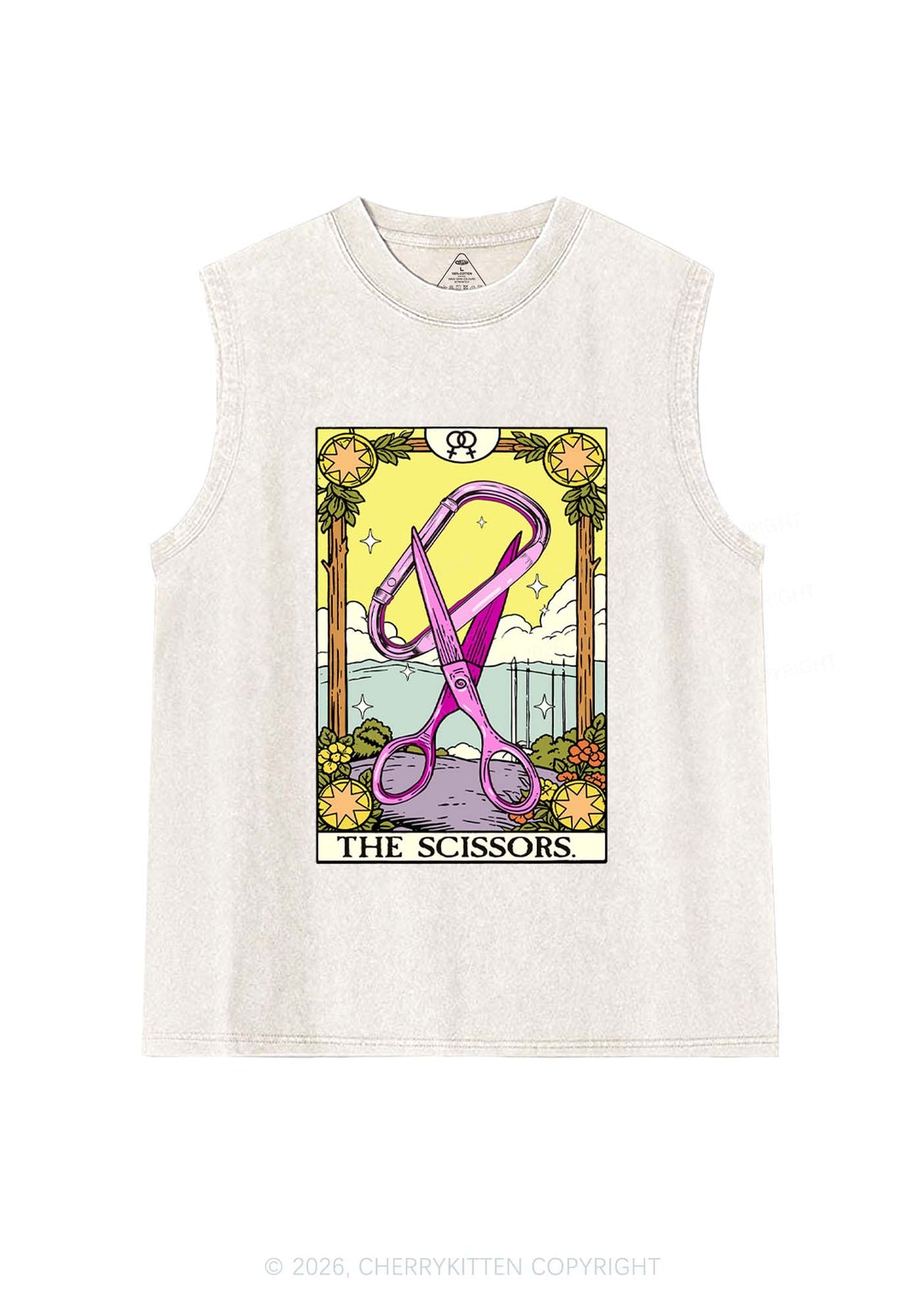 Pink Scissors Tarot Pride Y2K Washed Muscle Tank Cherrykitten