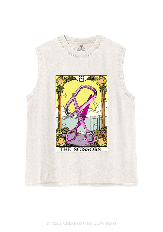 Pink Scissors Tarot Pride Y2K Washed Muscle Tank Cherrykitten