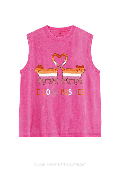 I Love Puxxies Pride Y2K Washed Muscle Tank Cherrykitten