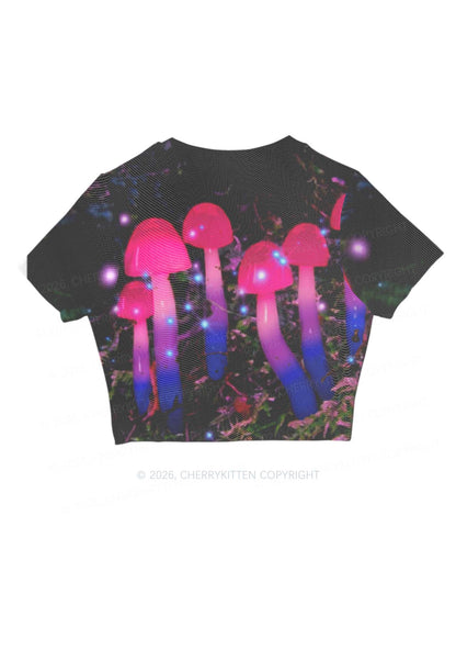 Bisexual Glowing Mushroom Pride Y2K Mesh Crop Top Cherrykitten
