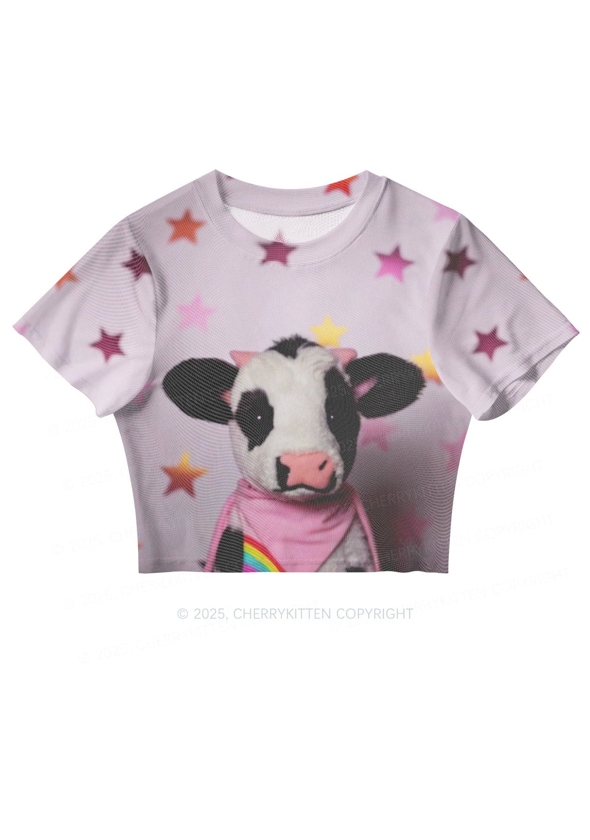 Cow Magic Stars Y2K Mesh Crop Top Cherrykitten