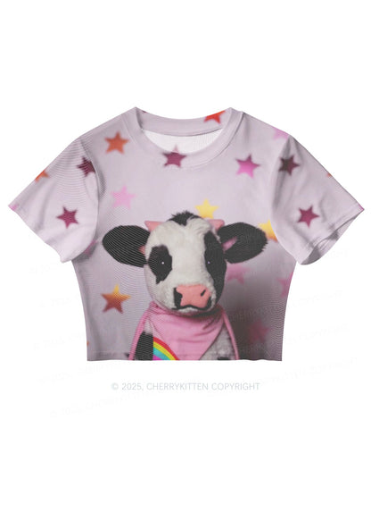 Cow Magic Stars Y2K Mesh Crop Top Cherrykitten