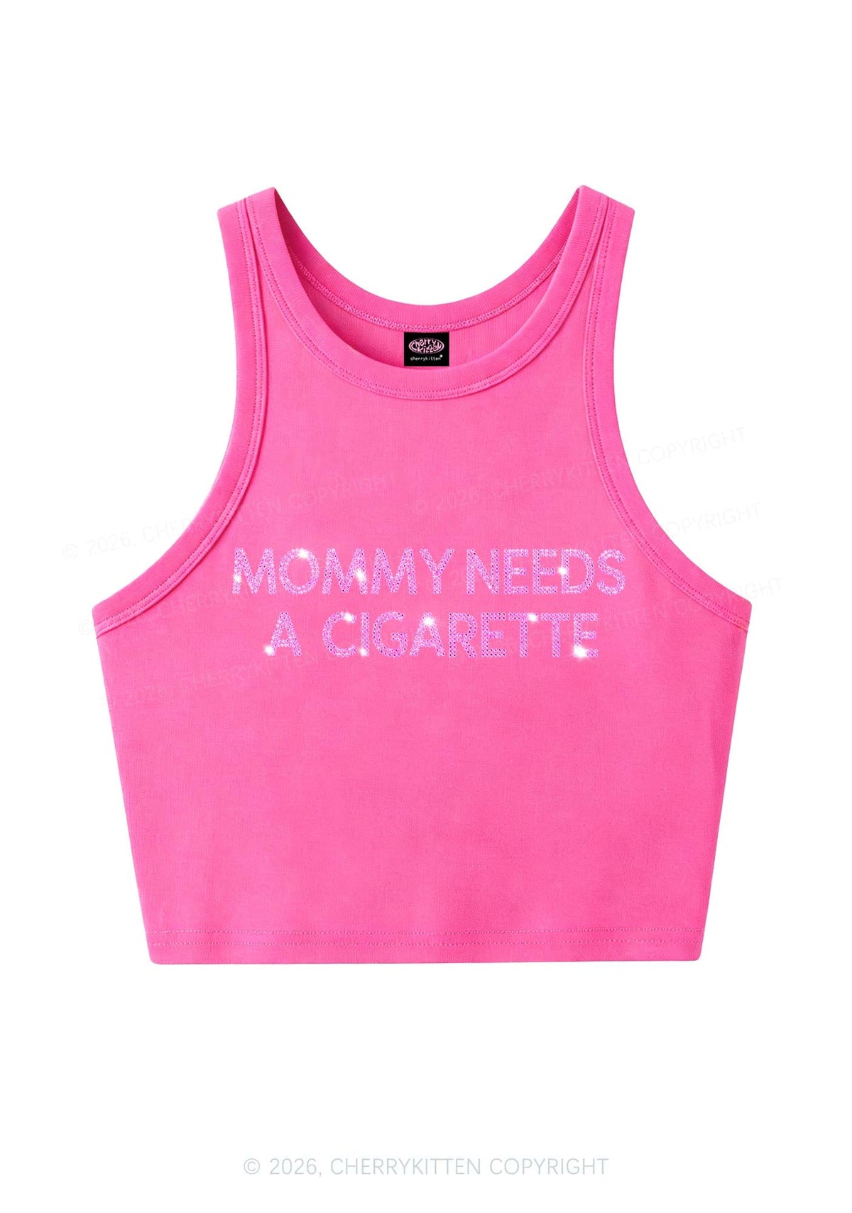 Rhinestone Mommy Needs Cigarette Y2K Crop Tank Top Cherrykitten