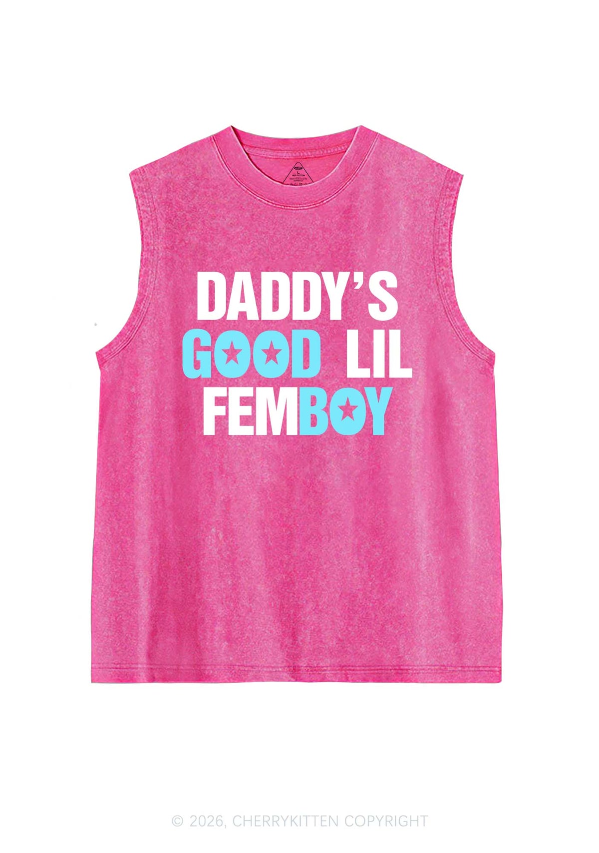 Daddys Good Lil Femboy Pride Y2K Washed Muscle Tank Cherrykitten