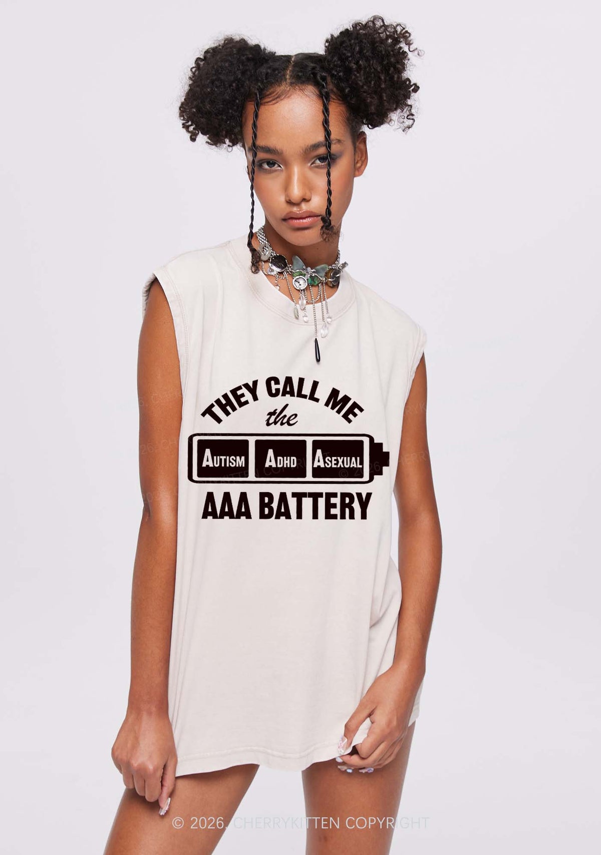 They Call Me AAA Battery Pride Y2K Washed Muscle Tank Cherrykitten