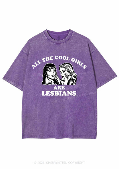 Cool Girls Lesbians Pride Y2K Shirts Washed Tee Cherrykitten