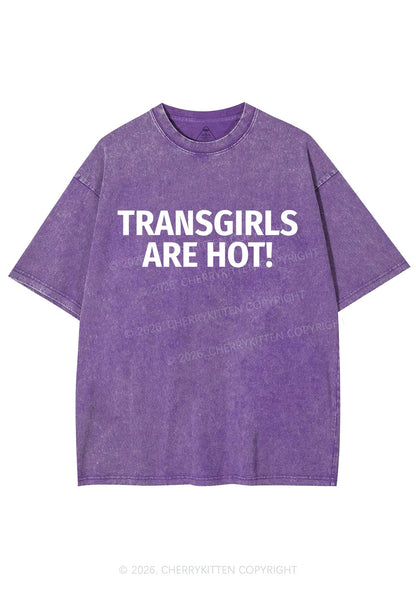 Transgirls Are Hot Pride Y2K Shirts Washed Tee Cherrykitten