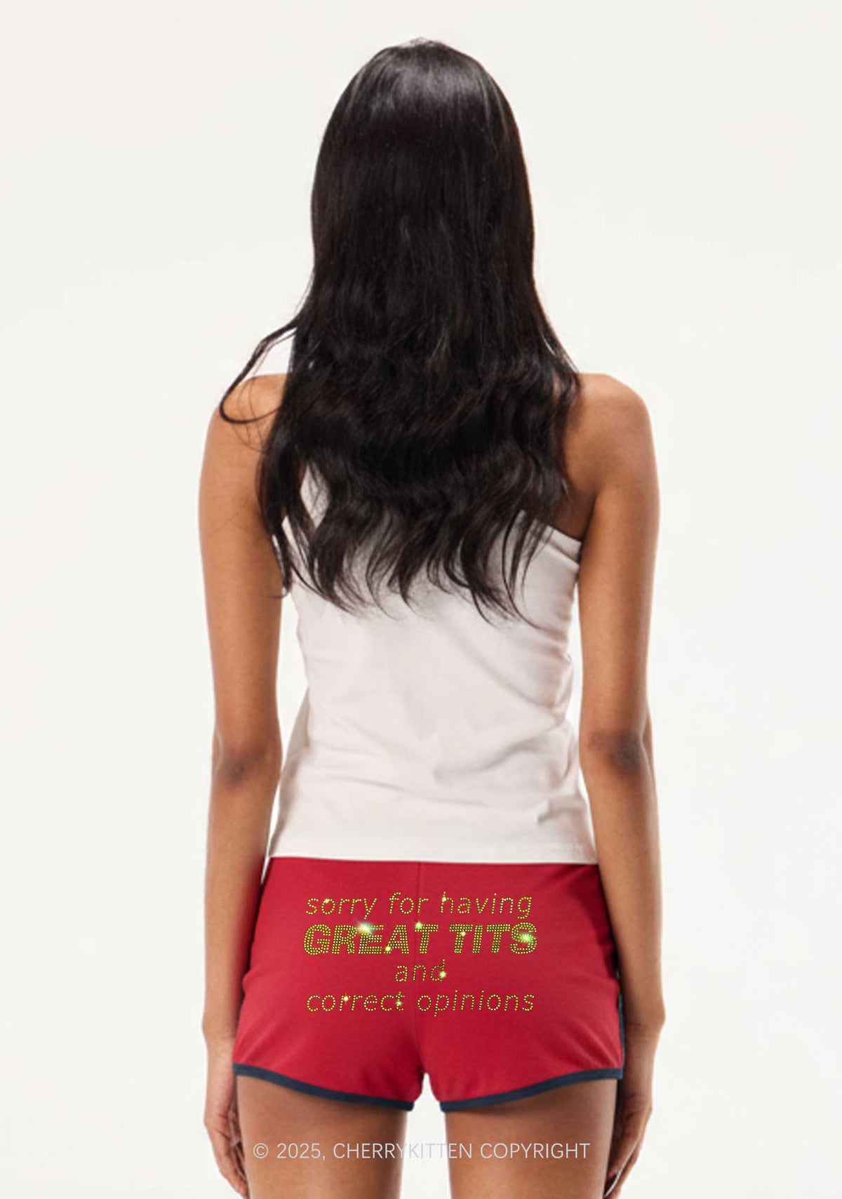 Rhinestone Sorry For Having Correct Opinions Y2K Booty Shorts Cherrykitten