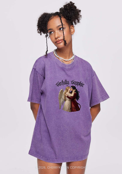 Sinfully Sapphic Pride Y2K Shirts Washed Tee Cherrykitten