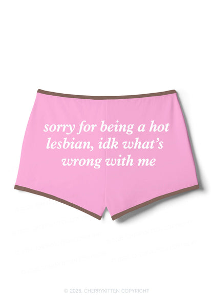 Sorry For Being Hot Lesbian Pride Y2K Booty Shorts Cherrykitten