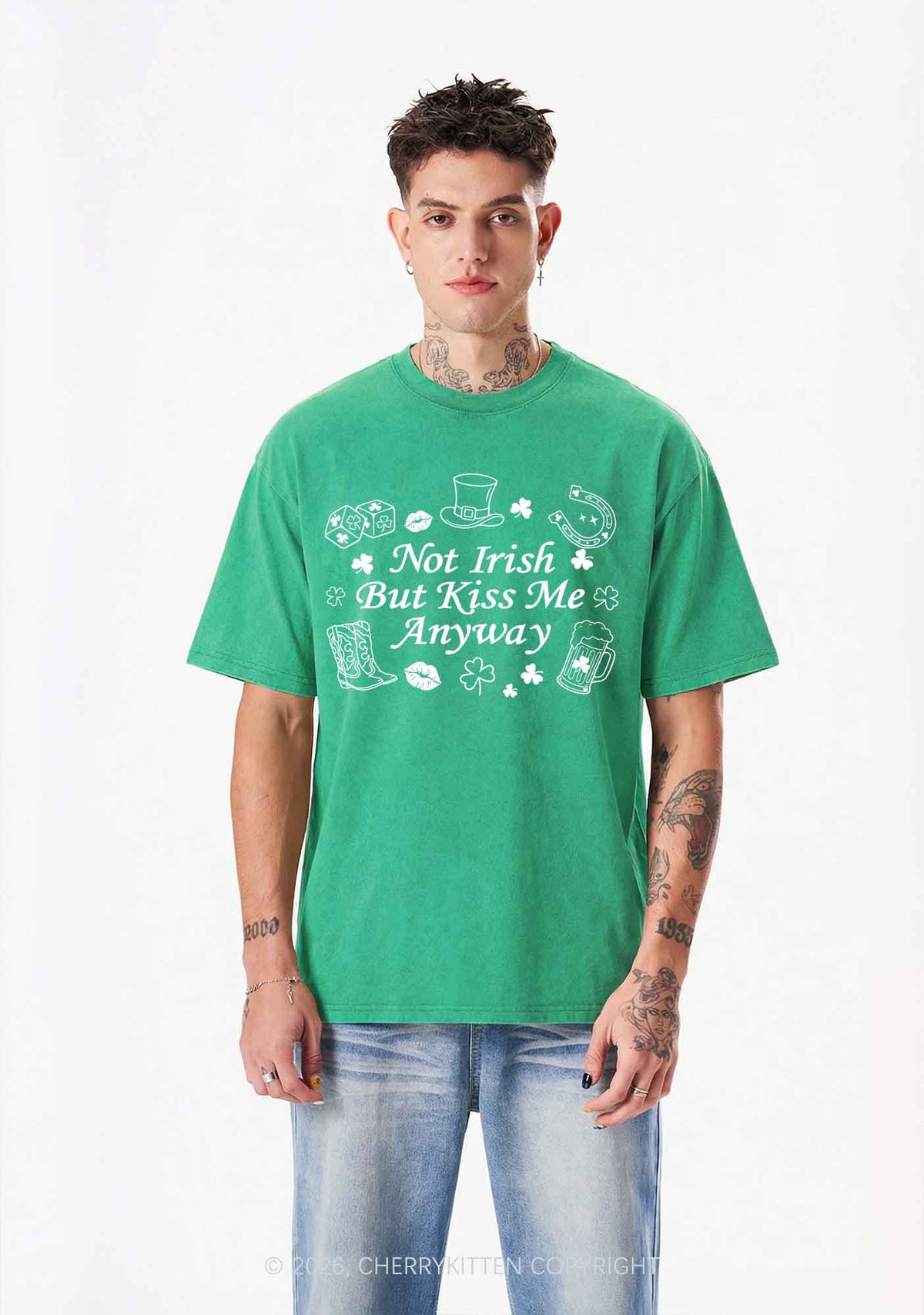 Not Irish Kiss Me Anyway St Patricks Y2K Shirts Washed Tee Cherrykitten