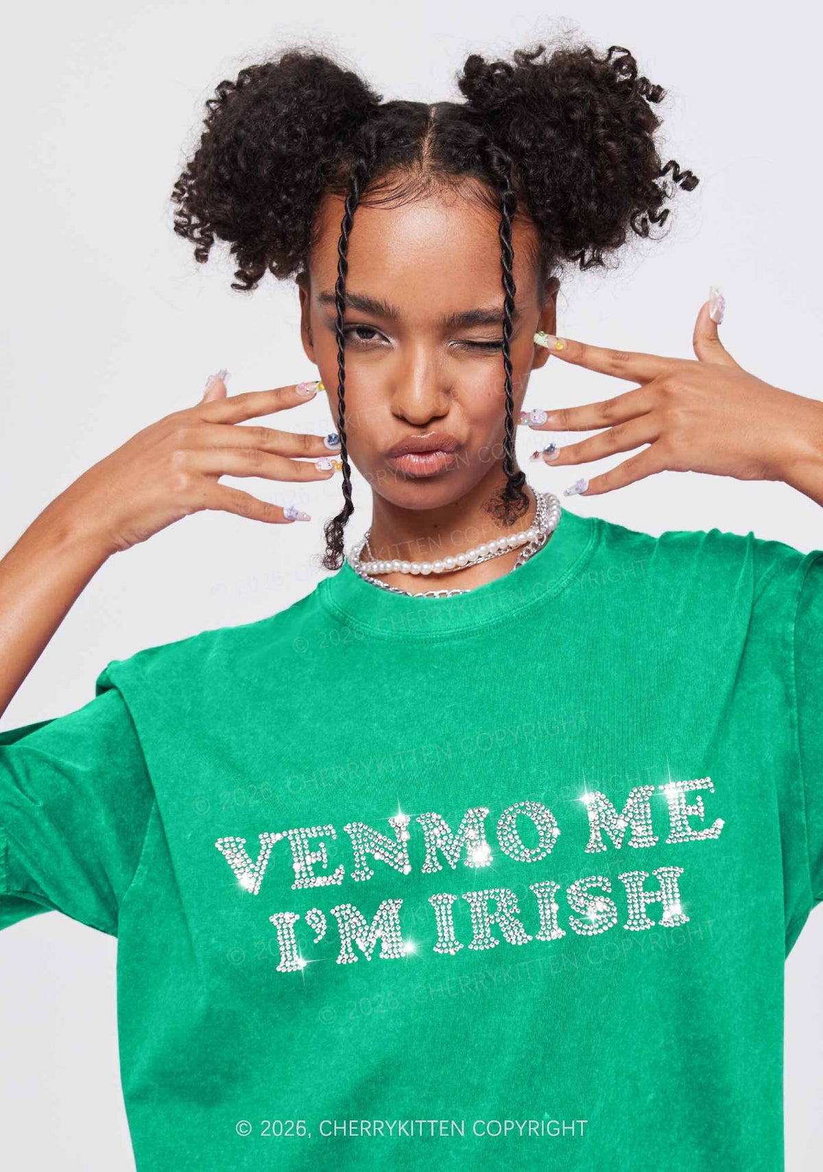 Rhinestone Venmo Me Im Irish St Patricks Y2K Shirts Washed Tee Cherrykitten